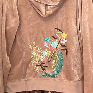 BCBGMAXAZARIA Y2K Velour Peacock Embellished Full Zip Hoodie 3X